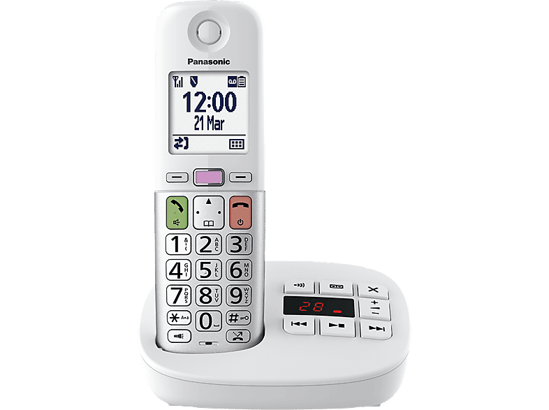 Panasonic KX-TGU430 Pantalla Retroiluminada Linterna Volumen Amplificado Bloqueo de Llamadas Contestador Blanco y Plata
