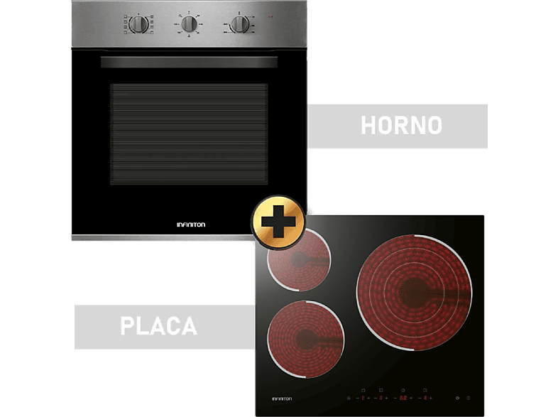Infiniton HV-CB65H30 Multifunción Grill 65 l Vitrocerámica 3 Zonas  Acristalamiento triple Inox