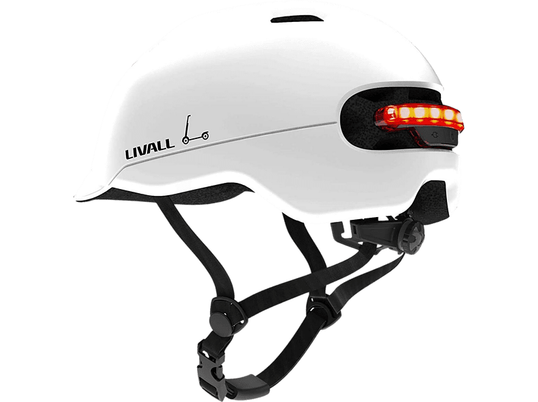 Livall C20 Para patinete y Bici Casco Conectado SOS Luz de Freno Luz Trasera Talla M 54-58 cm Blanco