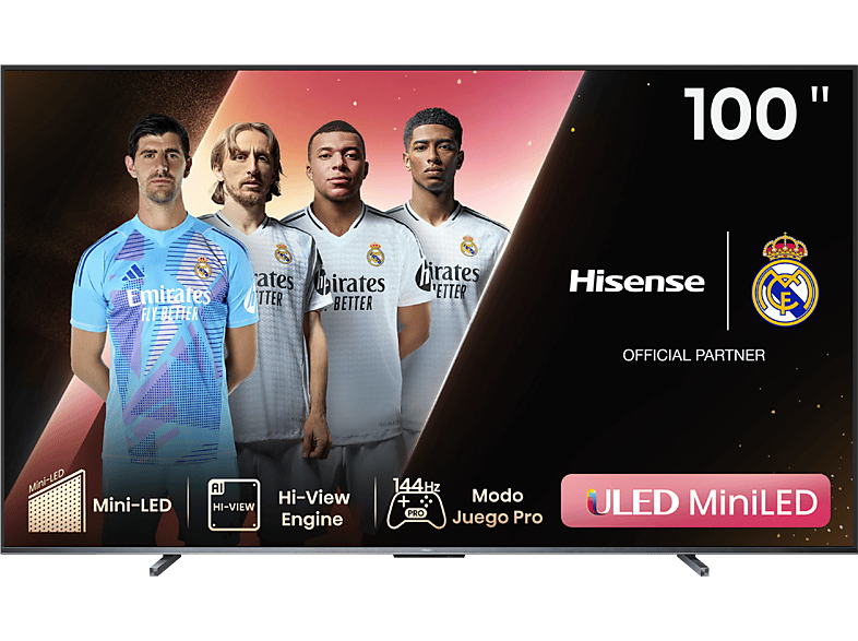 Hisense 100U7KQ 144 Hz Smart TV UHD 4K Quantum Dot Colour Modo Juego Hi-View Dolby Vision IQ & Atmos Negro