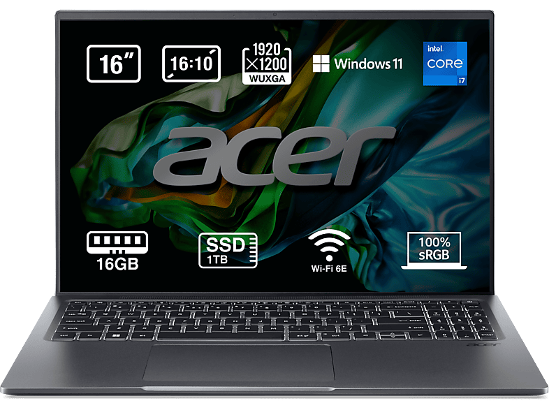 Acer Swift X SFX16-52G-7295 16 WUXGA Intel® Core™ i7-1260P 16GB RAM 1TB SSD Intel® Arc™ 3 A370M Windows 11 Home