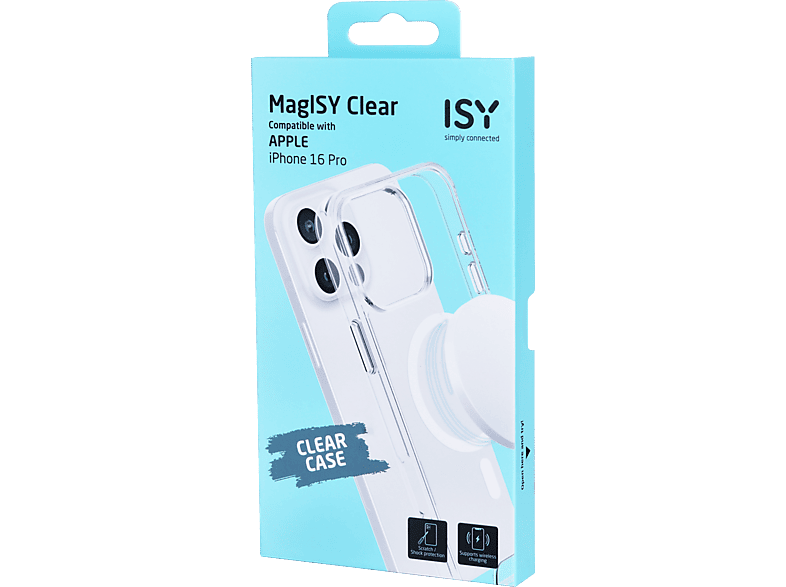 Isy ISC 1116 Compatible con iPhone 16 Pro Resistente a Golpes Anillo Magnético Integrado Transparente