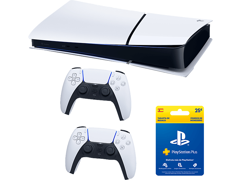 Sony PlayStation 5 Slim Digital Edition 1 TB SSD 4K 2 mandos (Blancos) Chasis D Blanco + Tarjeta PS Plus 25€