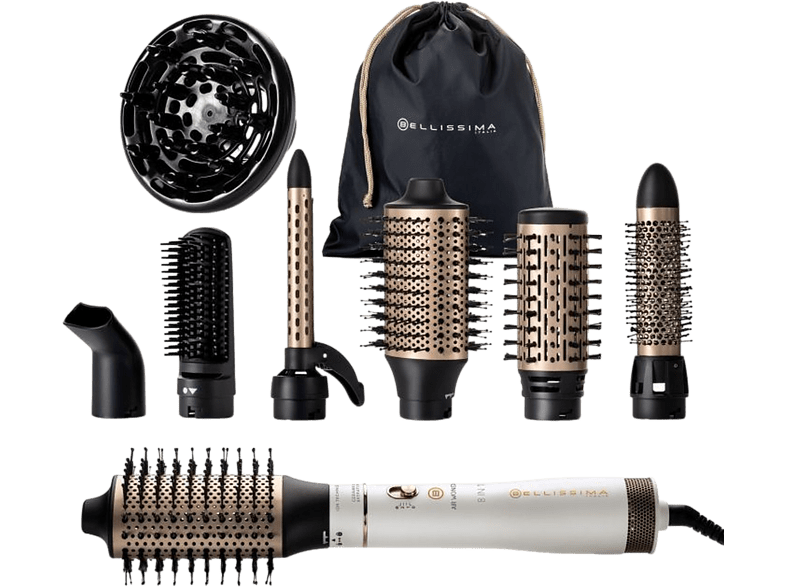 Bellissima Air Wonder 8 en 1  Tecnología iónica Potección cerámica Wet & Dry Blanco satinado