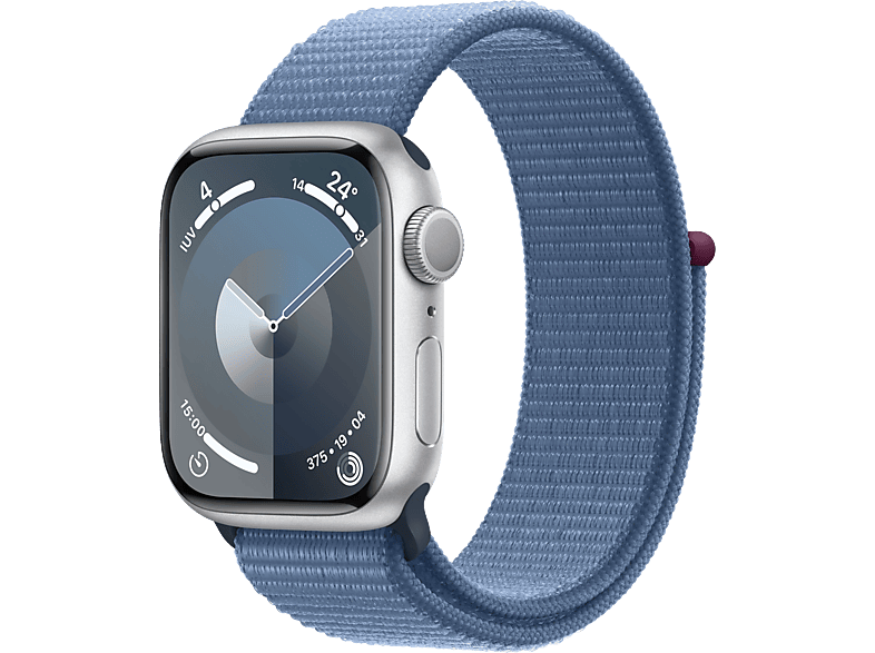 Apple Watch Series 9 (2023) GPS 41 mm Gesto de doble toque Caja de aluminio plata Correa Sport Loop azul invierno