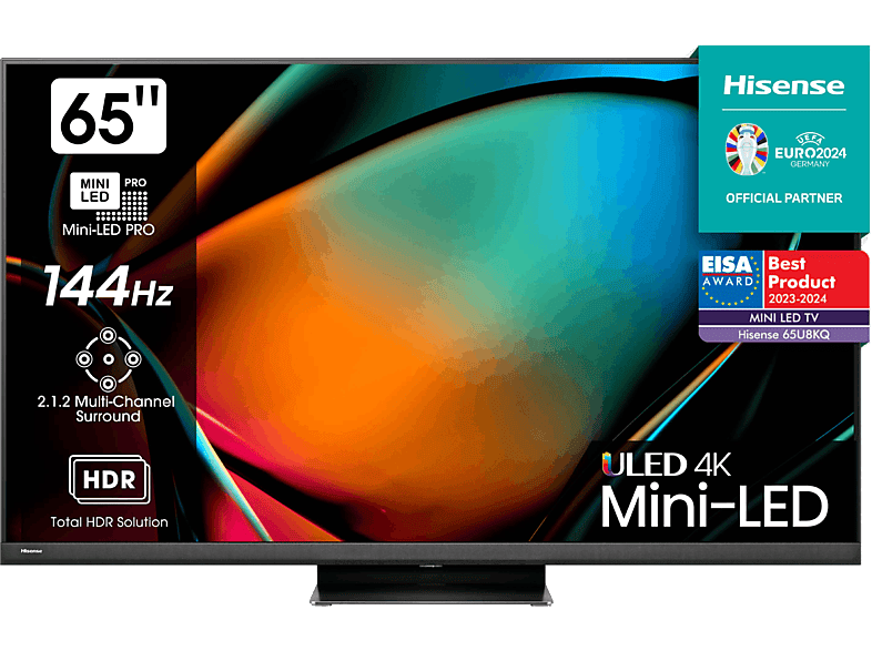 Hisense 65U8KQ Smart TV UHD 4K Mini-Led PRO 2.1.2 Sonido multicanal Modo juego 144Hz Dolby Vision IQ & Atmos Hi-View Engine