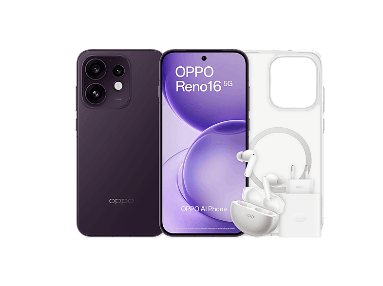 OPPO Bundle Reno16 Púrpura Negro 512GB 8GB RAM 6.32 AMOLED Qualcomm  Snapdragon® 7 Gen 4 6000mAh Incluye Funda Auriculares y Cargador