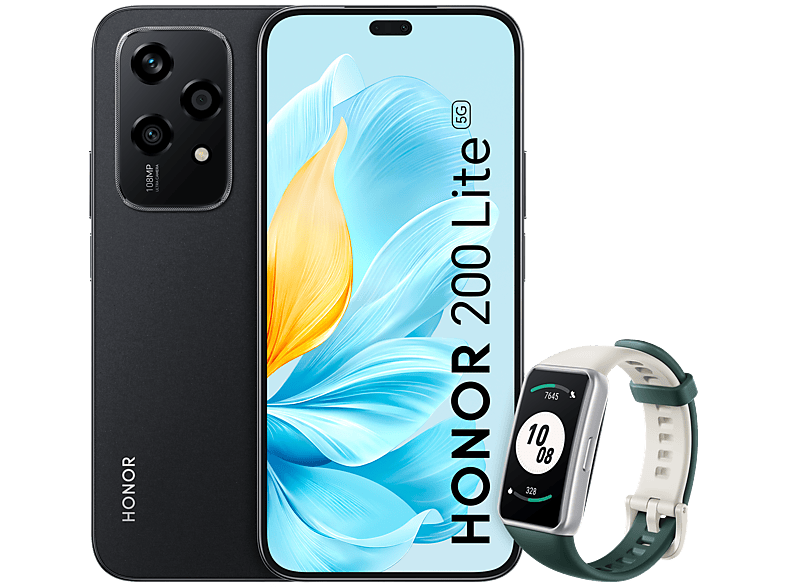 Honor 200 Lite 5G Midnight Black 256 GB 8 GB RAM 6.7 AMOLED Full HD+ 90Hz Mediatek Dimensity 6080 4500mAh Android + Reloj Honor Band 7