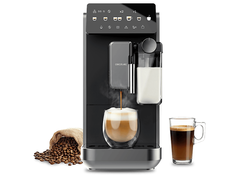 Cecotec Cremmaet Lungo Latte Depósito de leche 19 bares 7 bebidas Molinillo Acero inoxidable depósito 2 L Negro