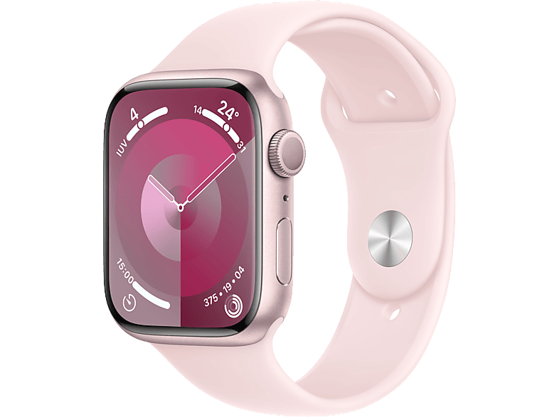 Apple Watch Series 9 (2023) GPS 45 mm Gesto de doble toque Caja de aluminio rosa Correa deportiva rosa Talla S/M
