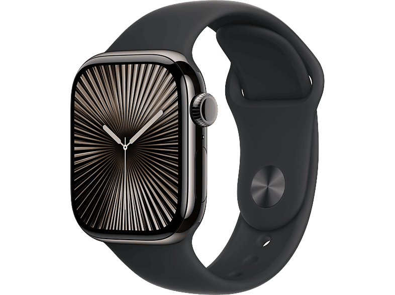 Apple Watch Series 10 (2024) GPS + Cellular 42 mm Gesto de doble toque Caja de titanio Pizzarra Correa deportiva Negra Talla S/M