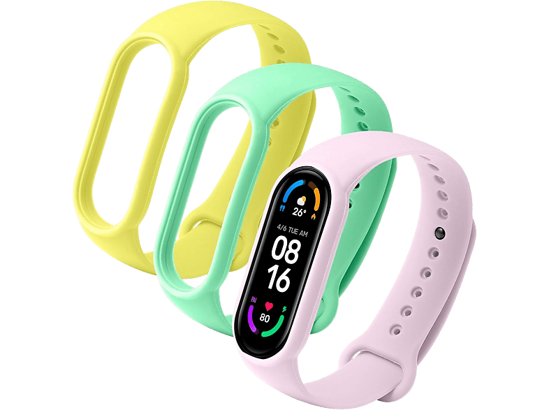 CellularLine KITBAND2MISMART6 Kit 3 correas para Xiaomi Mi Smart Band 6 / Mi Smart Band 5 Silicona Amarillo/Verde/ Rosa