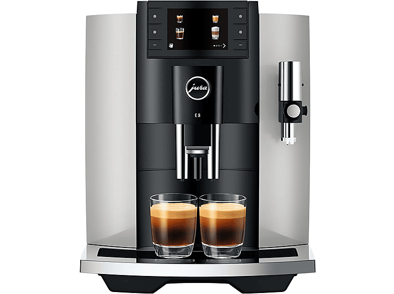 Jura E8 15 bar 1450W 2 tazas 17 programas Pantalla a color Platino