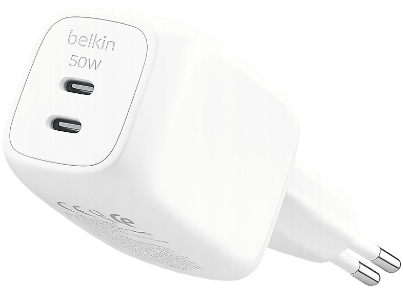 Belkin WCH019dqWH 50W Compatibles dispositivos con carga USB-C 2 puertos tipo USB-C Blanco