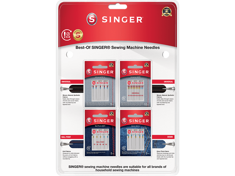 Singer A4/A5 Needle Pack 25 unidades Universal Denim Ball Point Multicolor