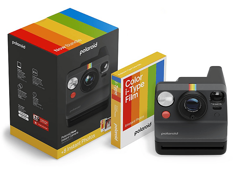 Polaroid Now Generation 3 + Paquete de película Color i-Type Flash preciso Negro