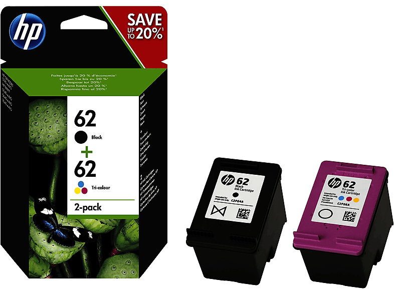 HP 62 Combo 2 Pack Negro/Tricolor N9J71AE