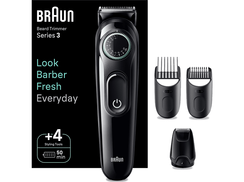Braun Series 3 BT3421 Recortadora De Barba Dial de precisión 40 ajustes de longitud 3 accesorios