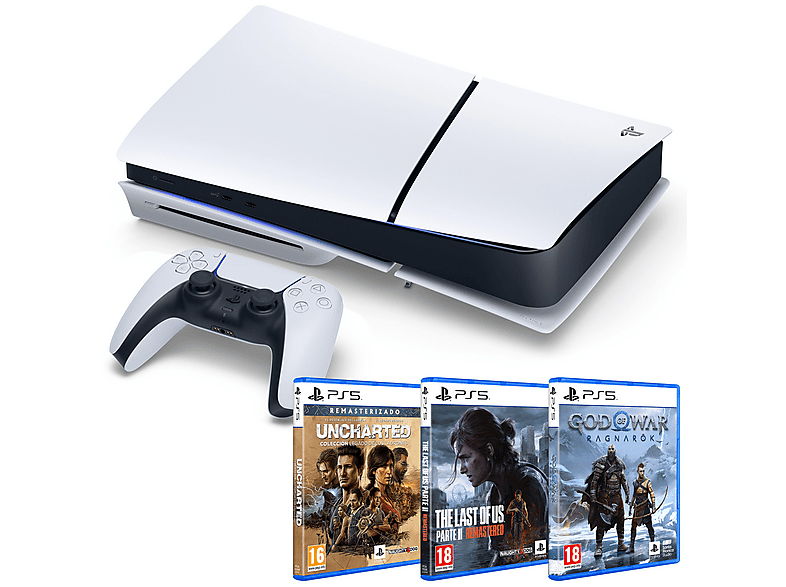 Sony PS5 Slim Standard 1 TB SSD 1 mando Chasis E + Uncharted: Legado Ladrones + The Last Of Us II Remastered + God Of War: Ragnarok