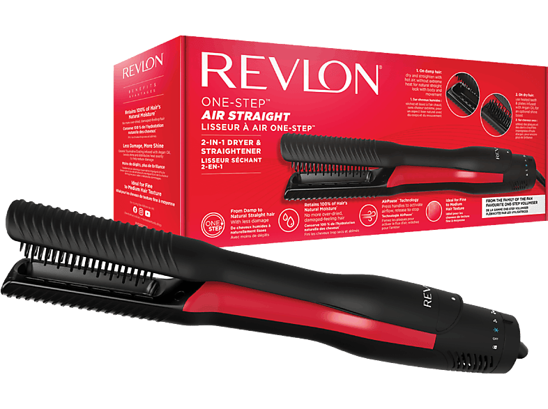 Revlon One Step Air Straight Cerámica De cabello húmedo a Liso natural Negro
