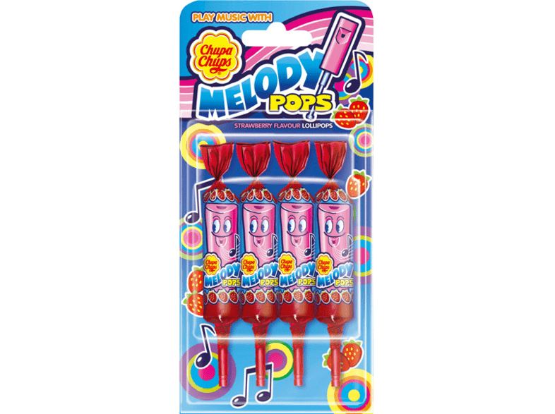 Chupa Chups Melody Pops Duros con palo Fresa 4 unidades 60g