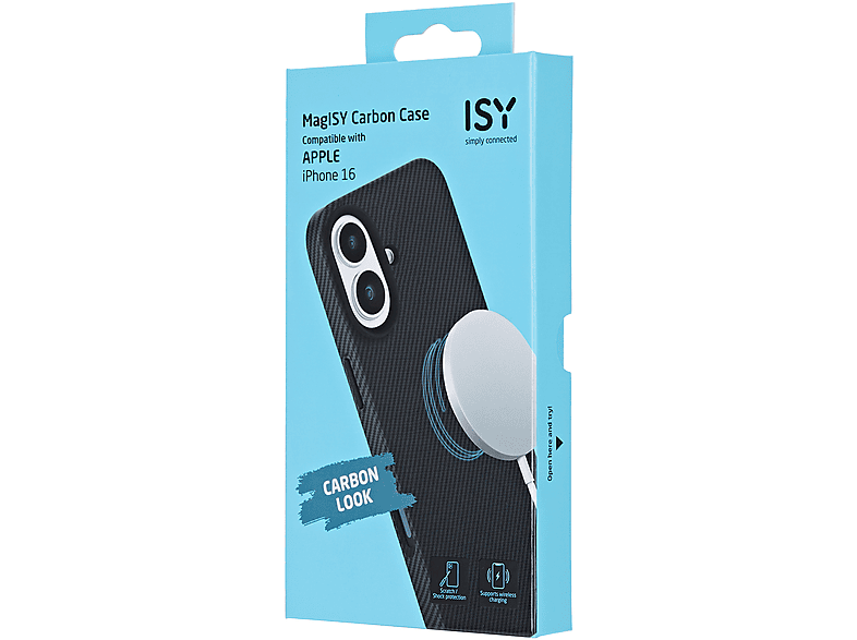 Isy ISC 3743 Compatible con iPhone 16 Resistente a golpes Negro Carbón