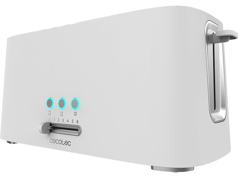 Cecotec Toast&Taste 16000 Extra White 1630W 2 ranuras largas extraanchas 4 tostadas Soporte para panecillos Acero inox White