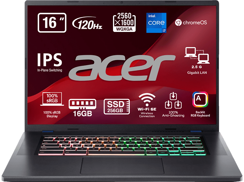 Acer Chromebook CBG516-1H-72EW 16 WQXGA Intel® Core™ i7-1260P 16GB RAM 256GB SSD Iris® Xe Chrome OS