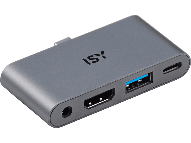 Isy IAD 1019-1 4-in-1 USB-C 480 Mbit/s USB-A HDMI 2.0 3.5 mm AudioPort 1x USB-C Gris Aluminio