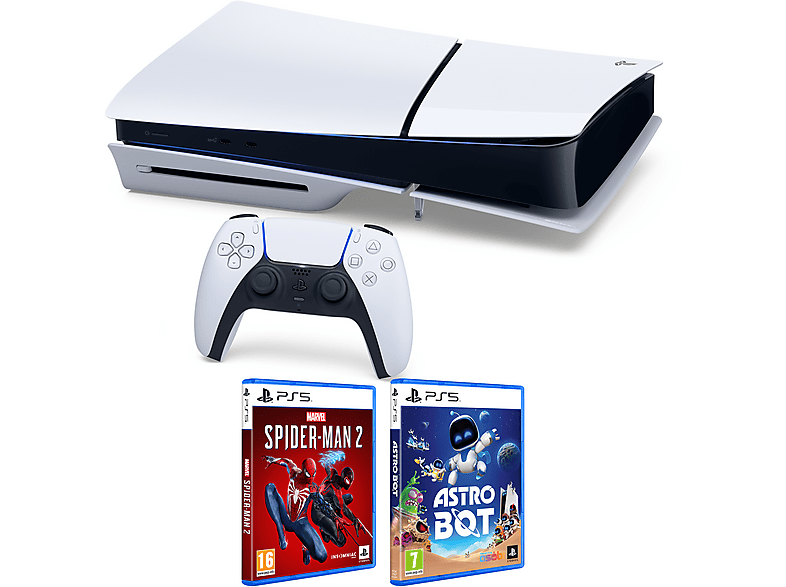 Sony PS5 Slim Standard 1 TB SSD 1 mando + Juego Spider-Man 2 + Juego Astro Bot