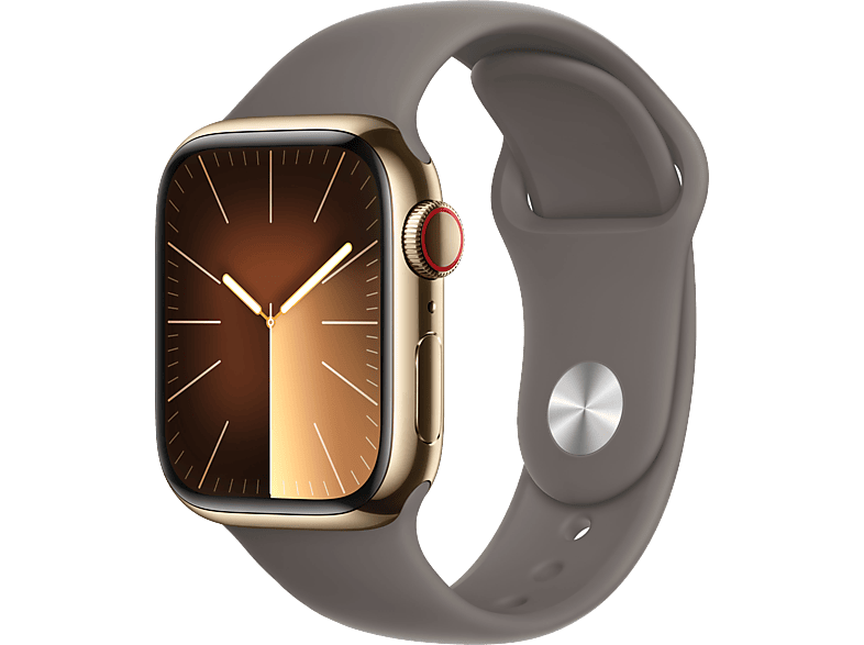 Apple Watch Series 9 (2023) GPS+CELL 41 mm Gesto de doble toque Caja de acero inoxidable oro Correa deportiva arcilla Talla S/M