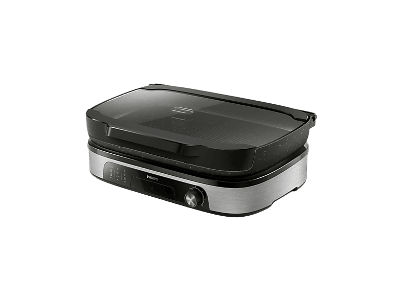 Philips GRILL 5000 2400W Smoker + Tapa de vidrio HD6212/90 Revestimiento de Maifan Superficie de 1250 cm2 Sistema de ahumado Acero inox.