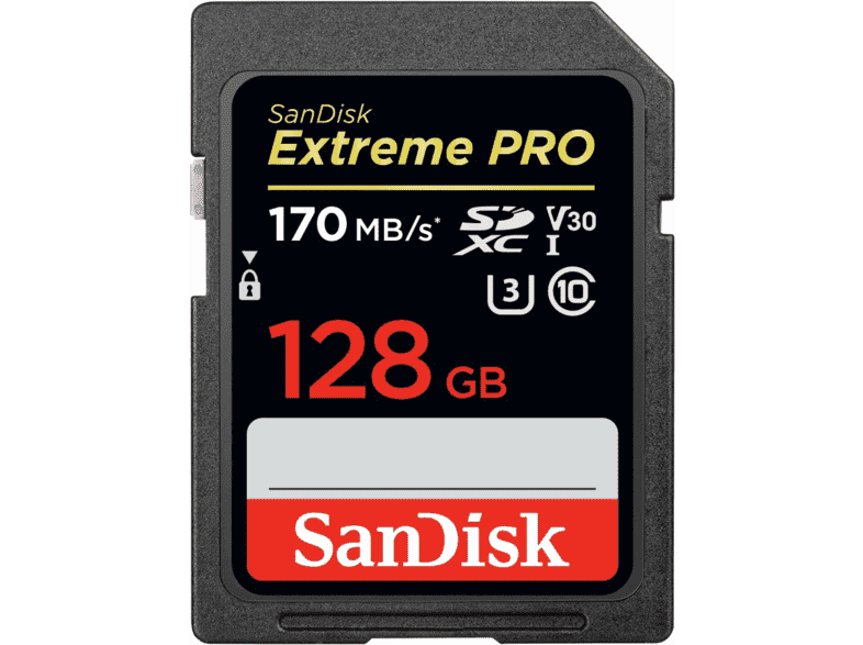 SanDisk Extreme Pro SDXC de 128 GB 4k hasta 170 MB/s Class 10 U3 y V30