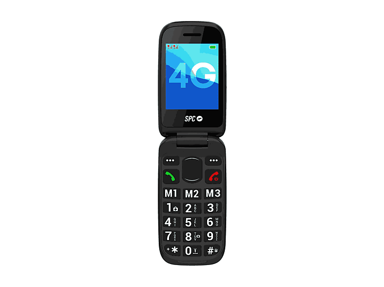 SPC Harmony 2 4G Para mayores Teclas grandes Botón SOS Compatible audífonos Volumen 104dB Radio FM Linterna Base de carga Negro