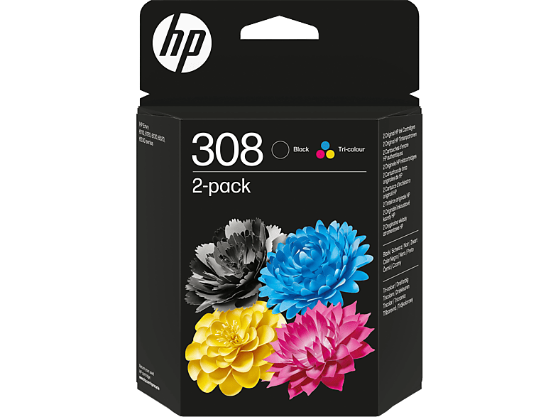 HP Paquete de 2 Cartuchos de Tinta Original HP 308 Planet Partners Certificación UL ECOLOGO®  Negro y Tricolor