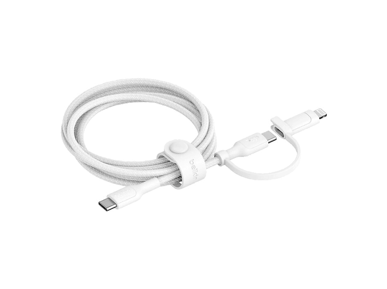 Belkin BoostCharge Pro Cable 2 en 1 con conectores USB-C y Lightning 1.5 m Universal 60W Nailon trenzado Blanco