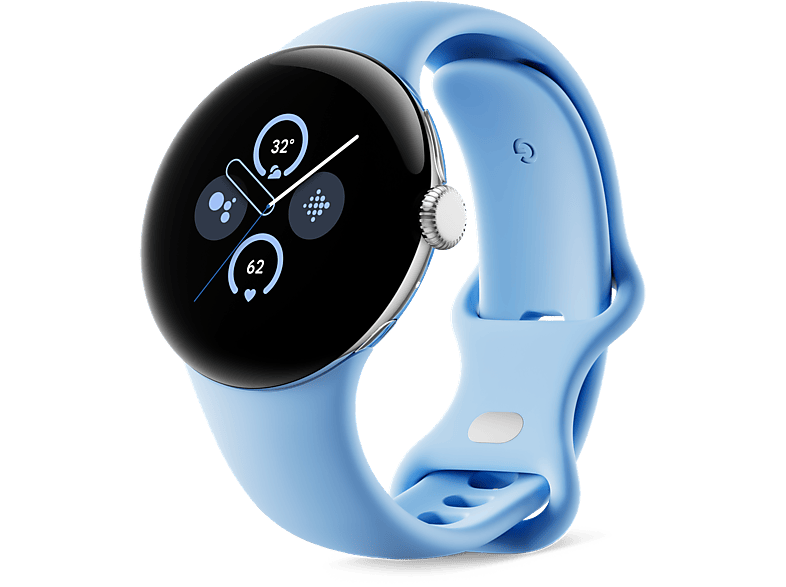 Google Pixel Watch 2 41 mm AMOLED GPS Android Caja aluminio plata pulida Correa deportiva azul celeste