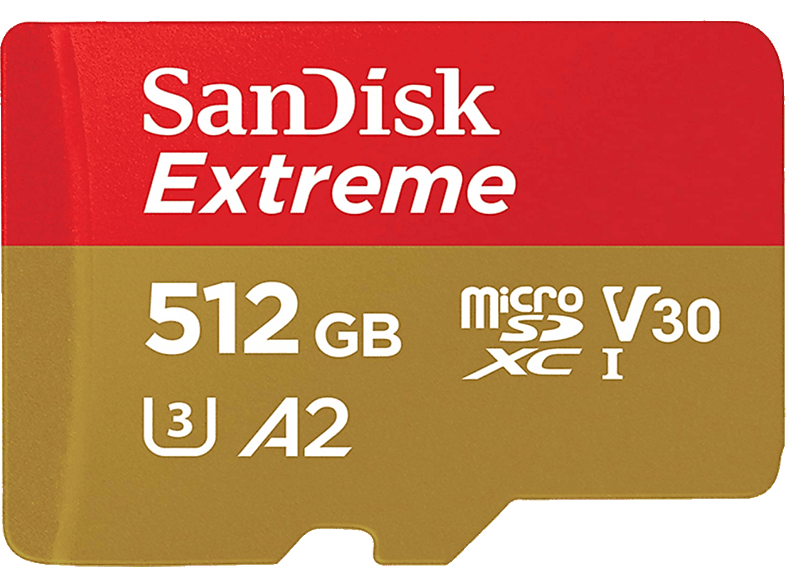 SanDisk Extreme 512 GB Hasta 190 MB/s lectura UHS-I U3 V30 A2 Clase 10 Multicolor