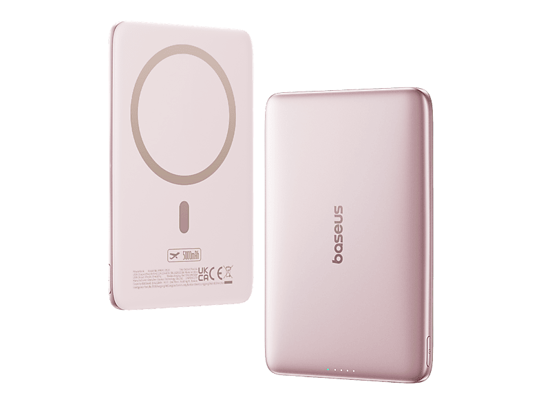 Baseus PicoGo AM41 Ultra-fina 5000 mAh 20W Carga magnética Con cable Tipo C 60W Carga Pass-Through Carga rápida Rosa Nebula