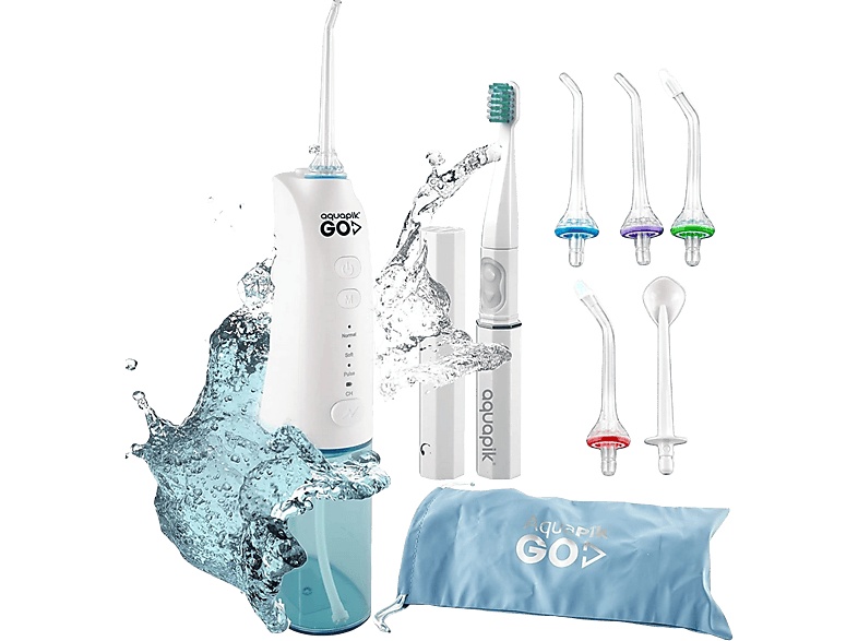 Aquapik GO X 5 Boquillos USB/AC 1400 - 1800 Pulsaciones 3 niveles de potencia Blanco