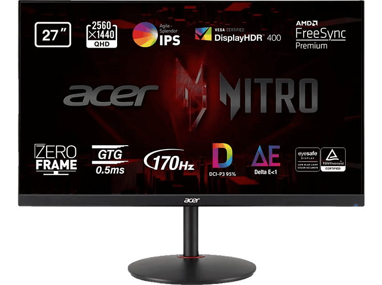 Acer Nitro XV272URV 27 LED IPS WQHD 1 ms 170Hz 2 x HDMI(2.0) + 1 x DP(1.2) + 2x Altavoces 2W FreeSync Premium Negro