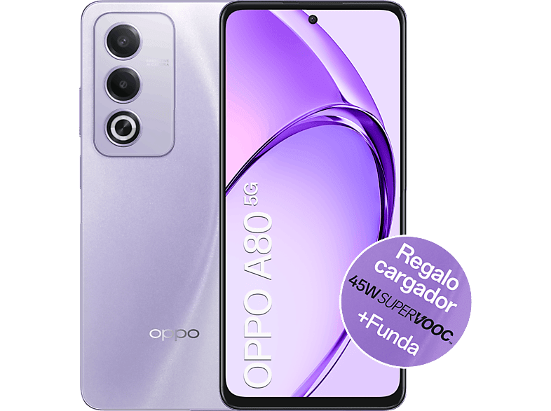 OPPO A80 5G Moonlight Purple 256 GB 8 GB RAM 6.67 LCD HD+ Mediatek Dimensity 6300 5100 mAh Android + Cargador 45W Supervooc + Funda