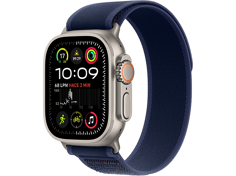 Apple Watch Ultra 2 (2024) GPS + Cellular 49 mm Caja de Titanio Natural Gesto doble toque Correa Trail Loop de color Azul Talla M/L