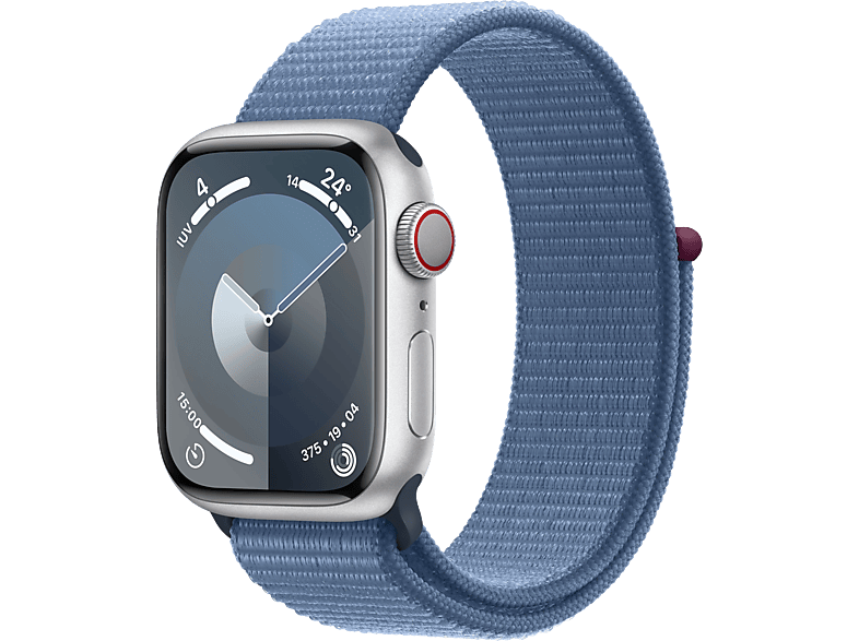 Apple Watch Series 9 (2023) GPS+CELL 41 mm Gesto de doble toque Caja de aluminio plata Correa Sport Loop azul invierno