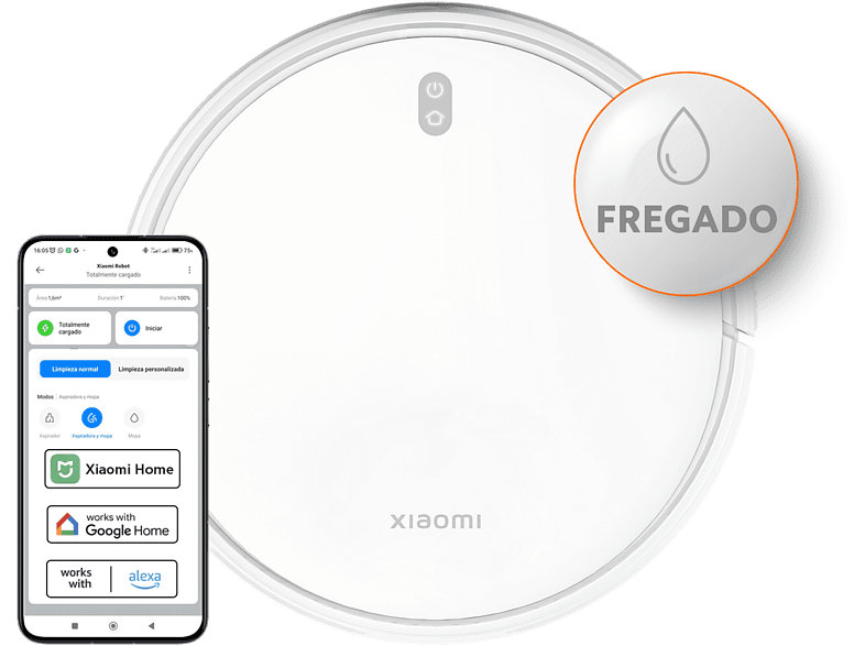 Xiaomi Robot Vacuum E12 WiFi Aspirador y mopa Tecnología giroscópica Autonomía 110 min Control por app Blanco