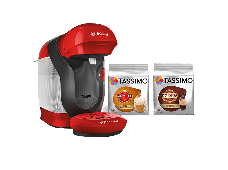 Bosch Tassimo Style TAS113EC 3.3 bar 0.7 l 1.400 W Intellibrew Regalo 2 Packs Café Marcilla Sostenible Rojo