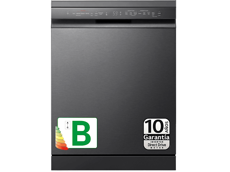 LG DF365FMS 14 servicios 10 programas 60 cm LED táctil Tercera bandeja TrueSteam™ QuadWash™ Acero negro grafito antihuellas