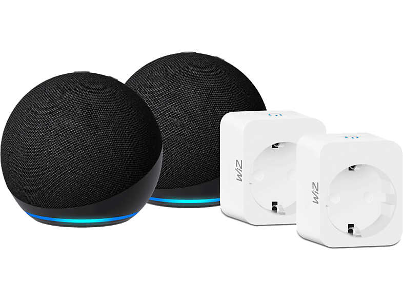 Amazon Echo Dot (5. Gen 2022) + Plug Wiz Pack 2 Echo Dot + 2 Enchufes Inteligentes WiZ Controlador de Hogar Negro
