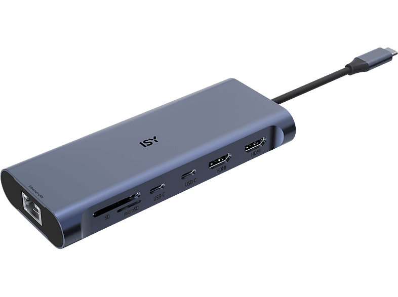 Isy IAD-1030 USB A USB C HDMI SD y microSD Carga USB-C hasta 100W Plata