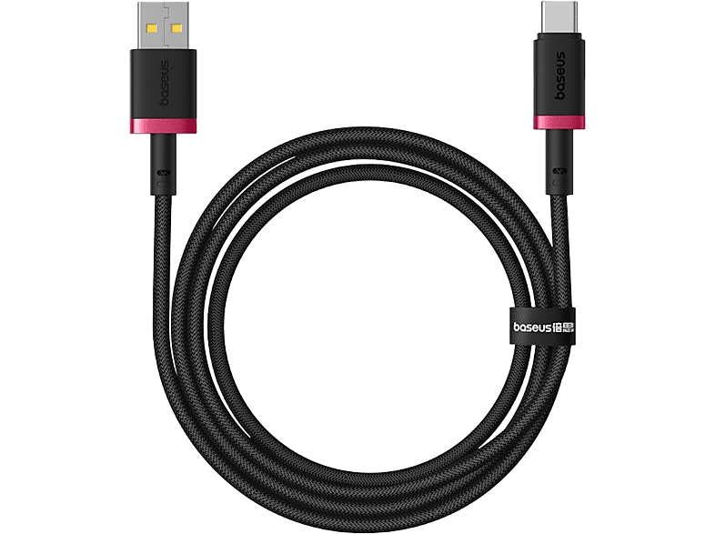 Baseus Dura USB a USB-C 100 cm 60W Carga rápida Ultrarresistente Negro y Rojo